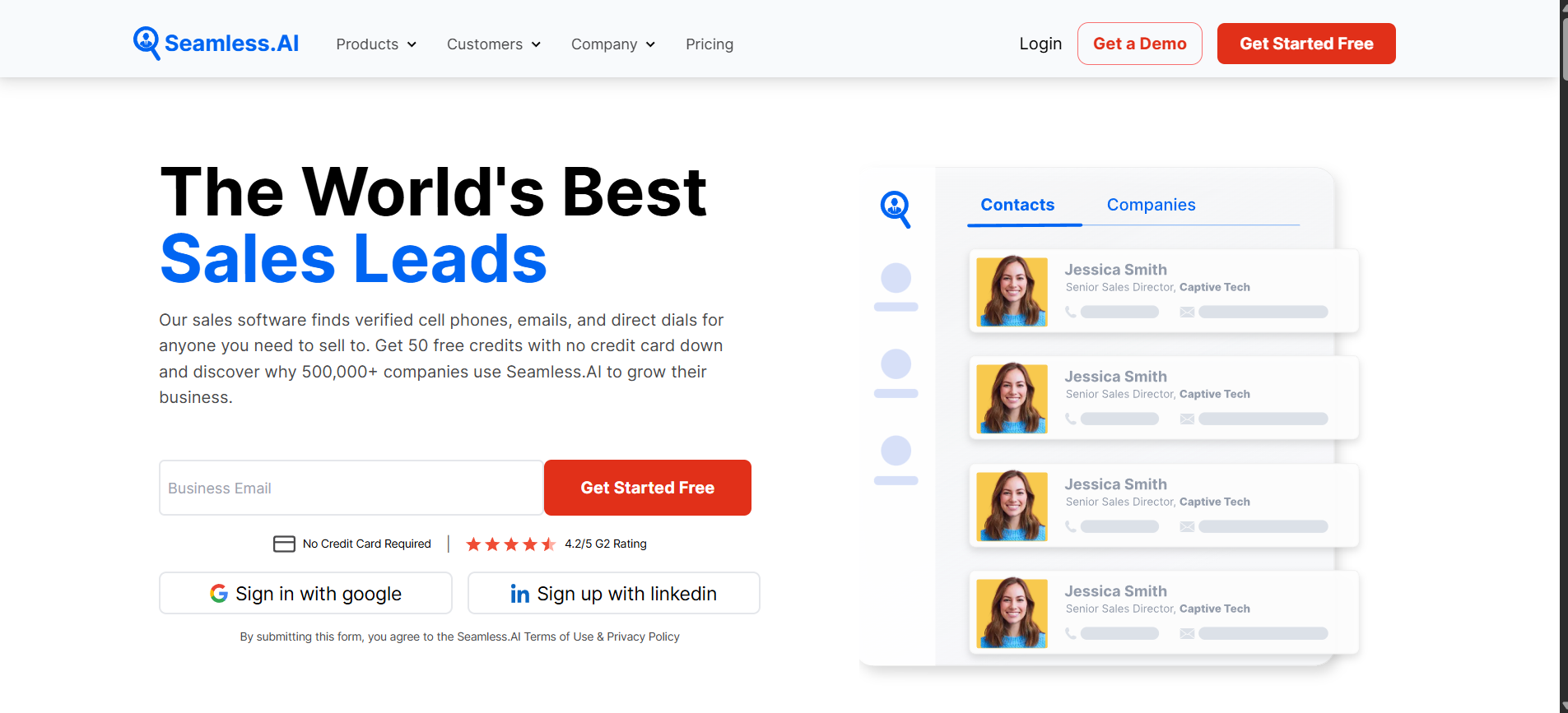 Landing page
for Seamless AI